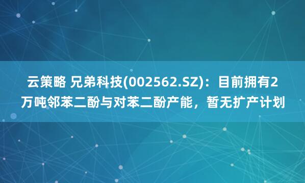 云策略 兄弟科技(002562.SZ)：目前拥有2万吨邻苯二酚与对苯二酚产能，暂无扩产计划